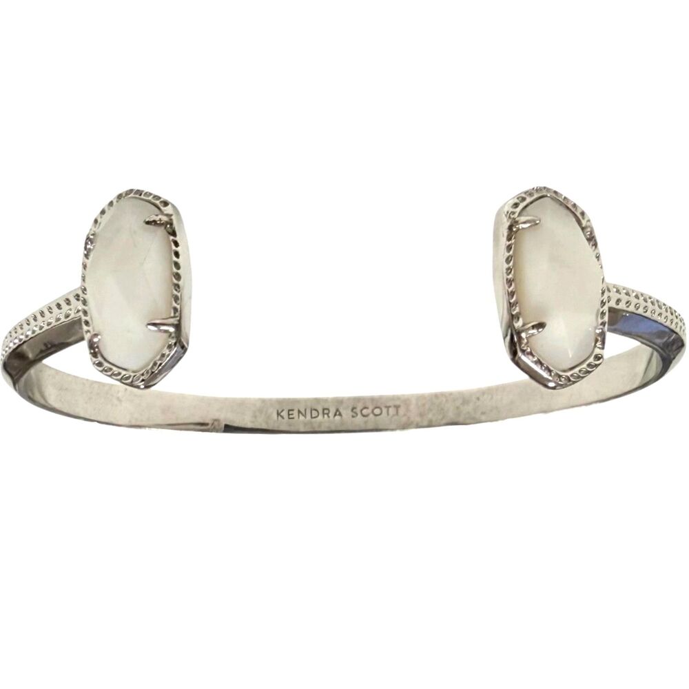 Kendra Scott Elton Cuff Bracelet Rhodium Silver Ivory Mother of Pearl Pinch Cuff